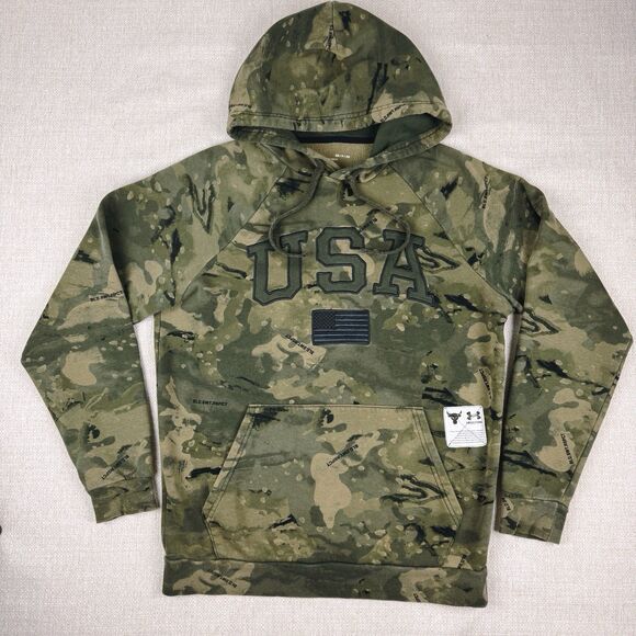 Under Armour X Project Rock Men's Camo Pullover Veteran's Day USA Hoodie - Picture 1 of 16
